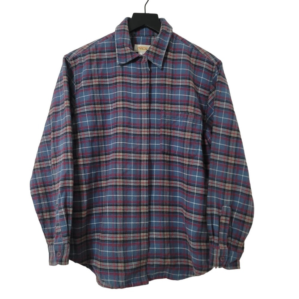 Talbots Plaid‎ Flannel Button Up Shirt Blue Red Full Zip Long Sleeve Shacket S